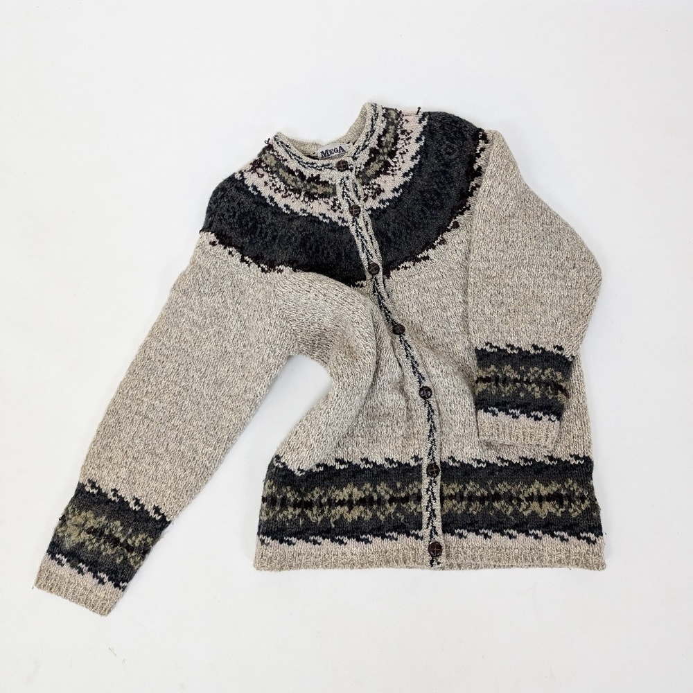 Vintage Knit Fair Isle Cardigan Norwegian Icelandic Button Down Cozy Comfy - Picture 2 of 10